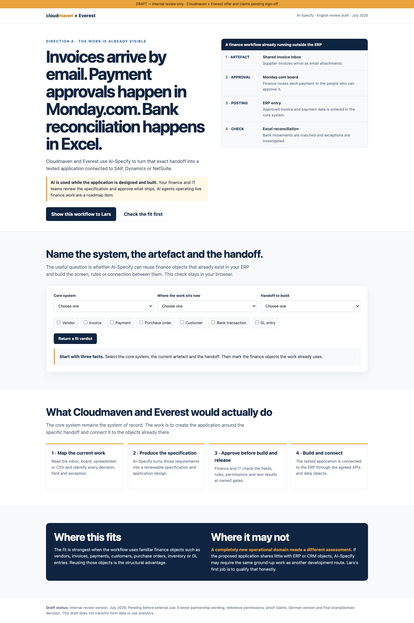 Variant A of the AI-Specify landing page.