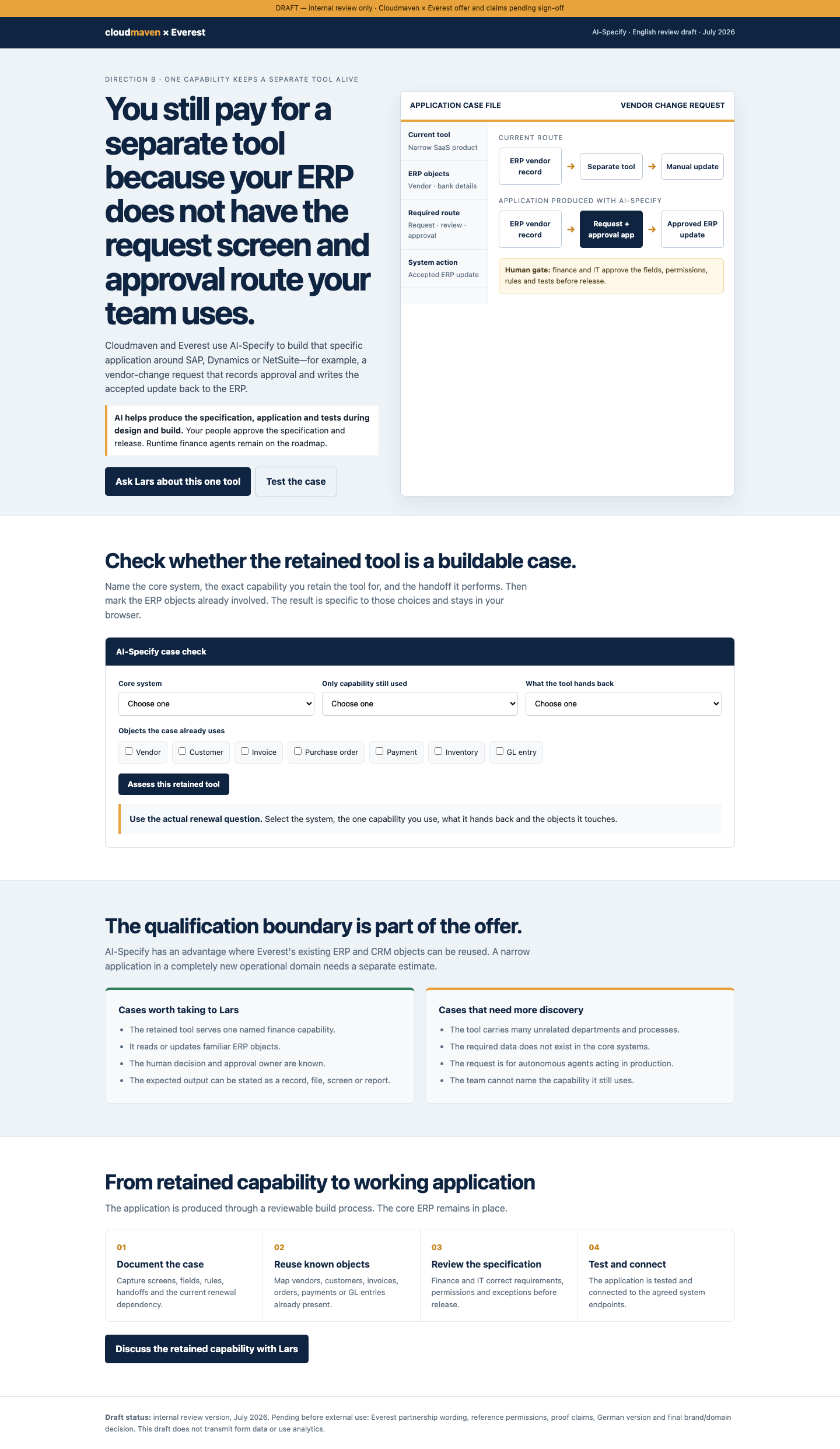 Variant B of the AI-Specify landing page.