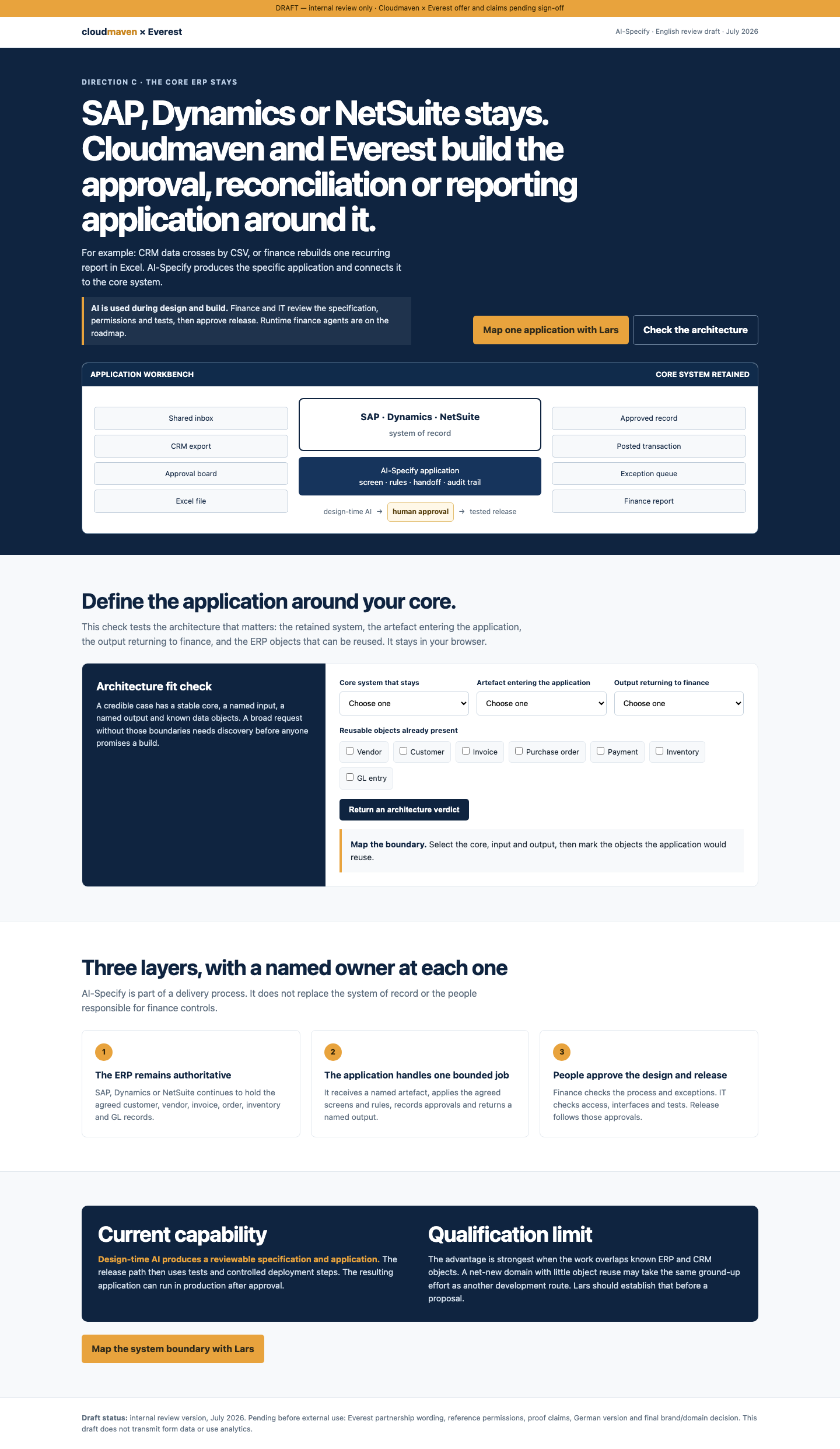 Variant C of the AI-Specify landing page, the recommended direction.